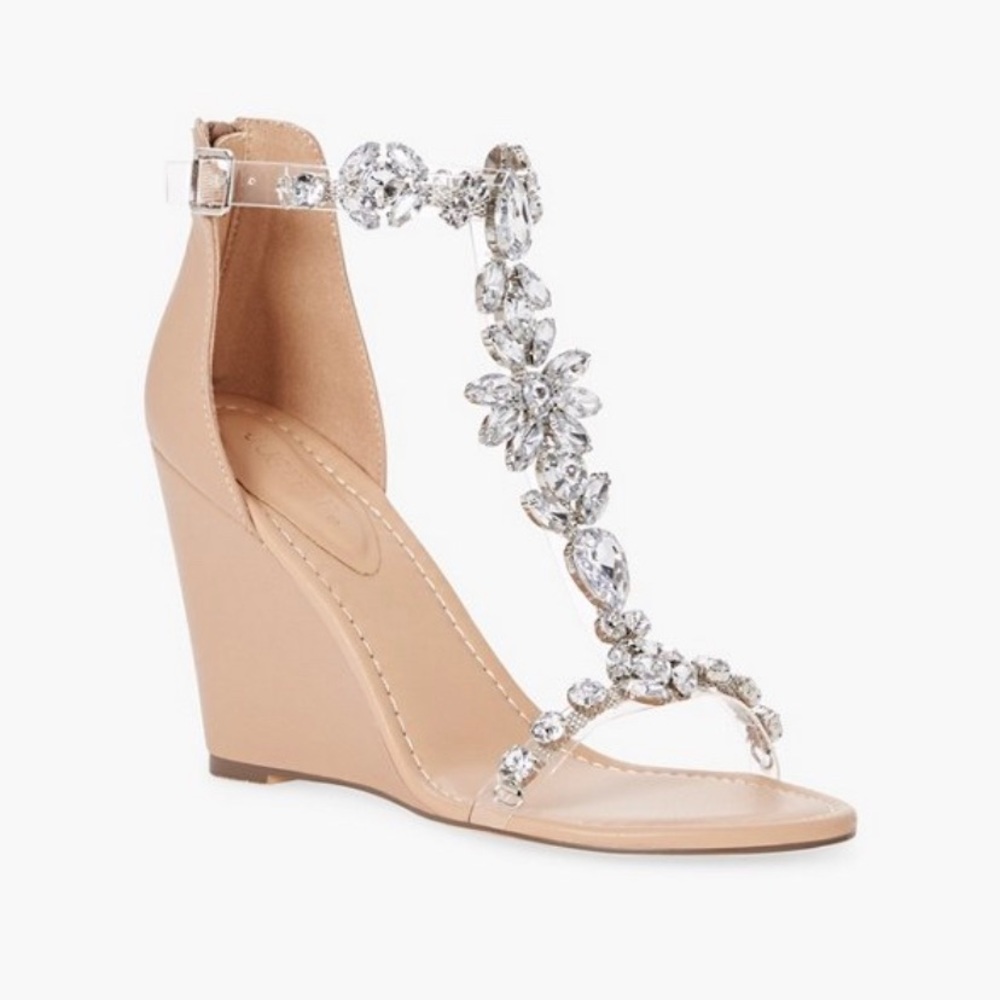 Embellished Nude Wedges